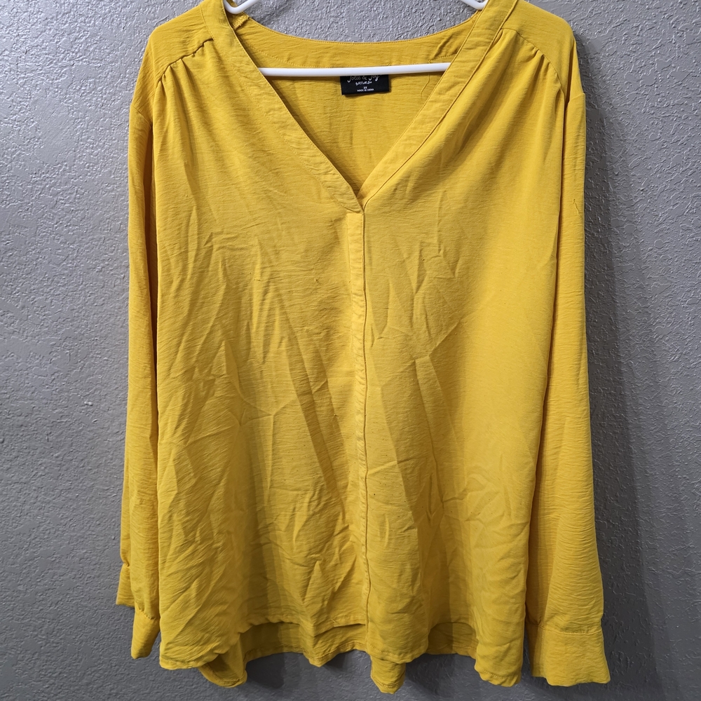3X Yellow V-Neck Women's Blouse
